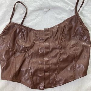Brown leather corset top